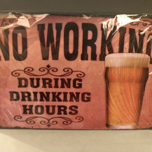 Nostalgie Blech Schild Beer Bier no working during drinking hours 20 x 30 42008