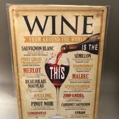 Nostalgie Blech Schild retro wine from around the world 20 x 30 42021