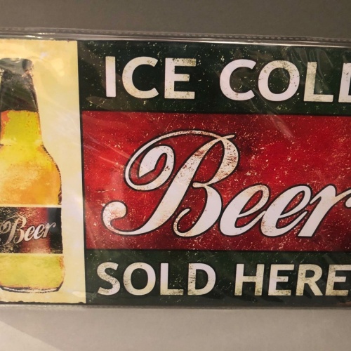 Nostalgie Blech Schild Beer Bier ice cold sold here 20 x 30 42015