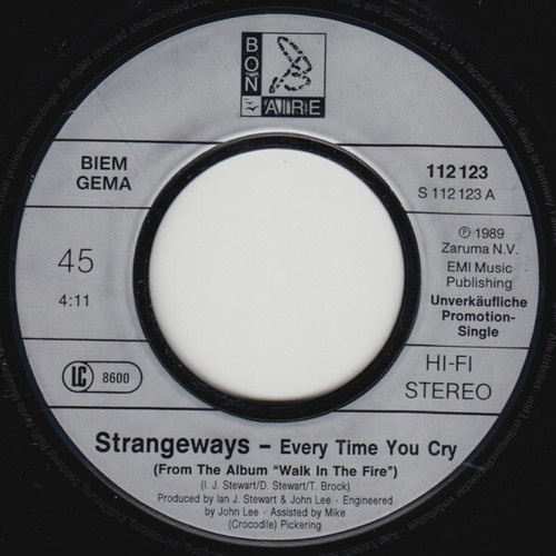 Strangeways (2) - Every Time You Cry (7", Promo)