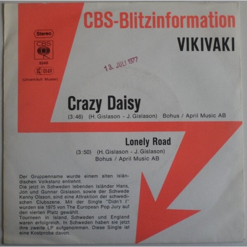 Vikivaki - Crazy Daisy (7", Single, Promo)