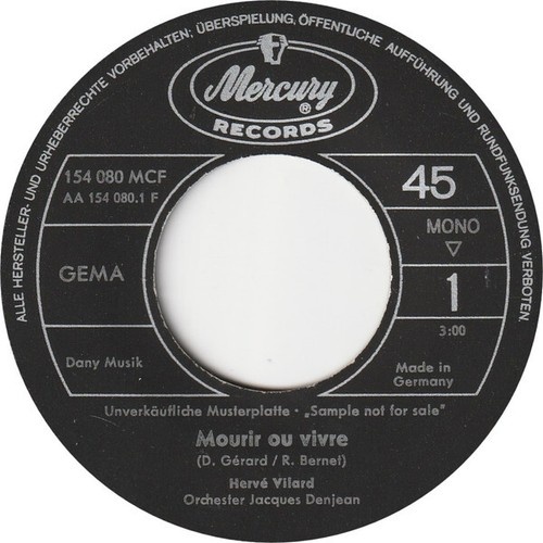 Hervé Vilard - Mourir Ou Vivre (7", Single, Mono, Promo)
