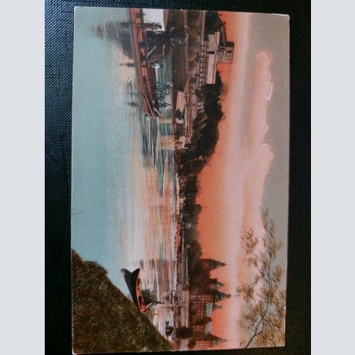 Aschaffenburg Schloss von Pompejanum Fluss Boote Sonnenuntergang 402558 WM