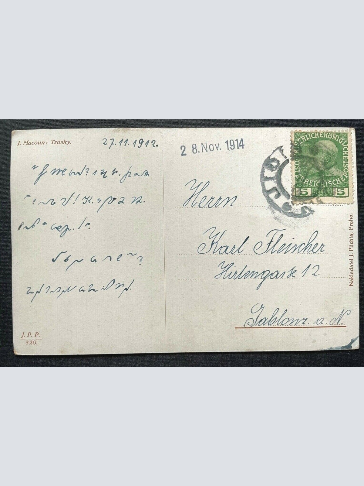 J. Macoun Trosky Malerei Landschaft Künstlerkarte Burgruine Tschechien 410126 C