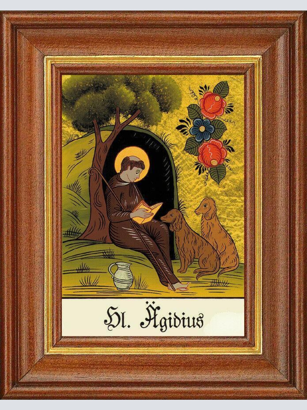 Hinterglasbild - heiliger ägidius - patronatsbild taufe namenspatron 12,7x16 th