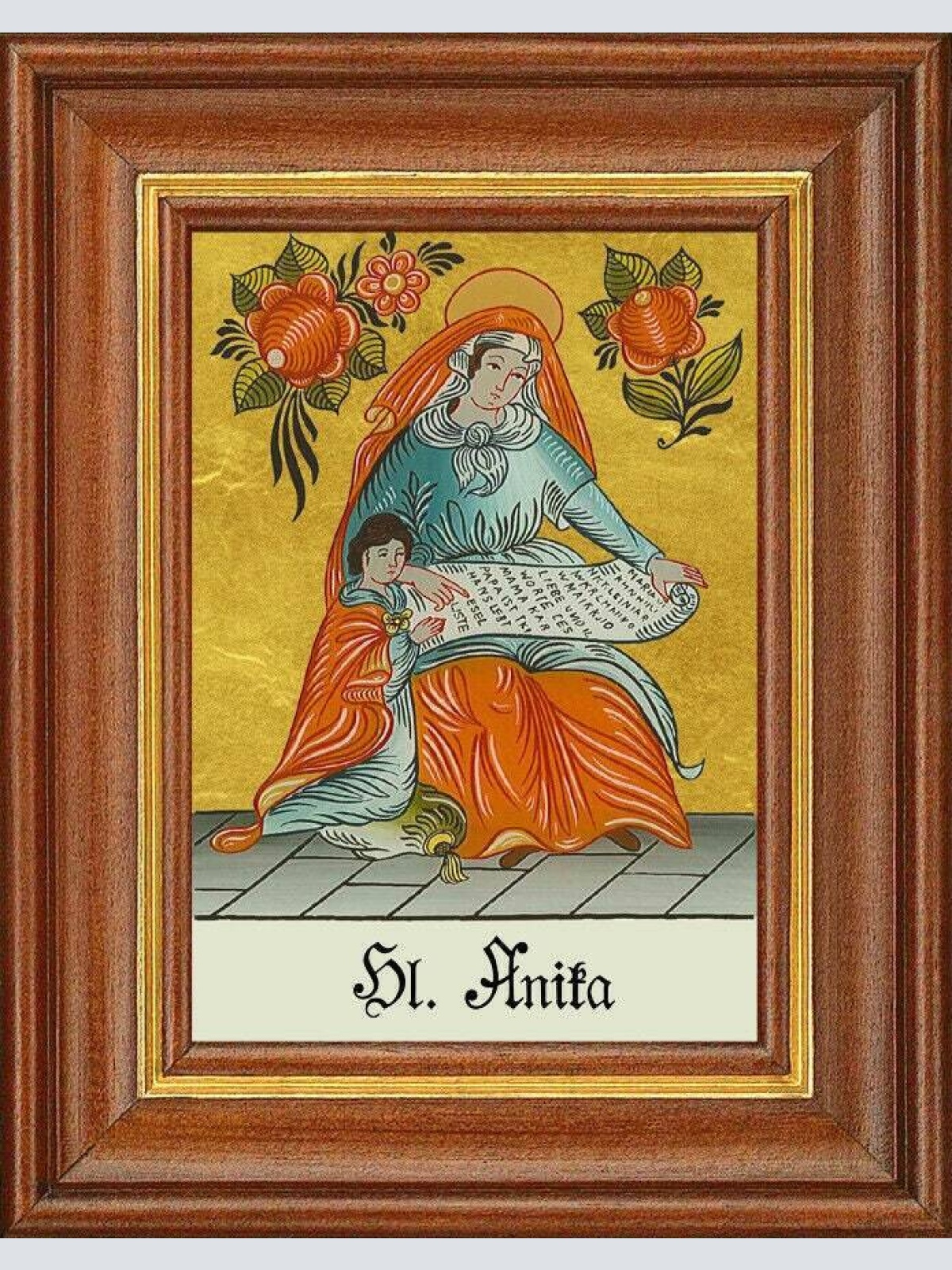 Hinterglasbild - heilige anika - patronatsbild taufe namenspatron 12,7x16 th