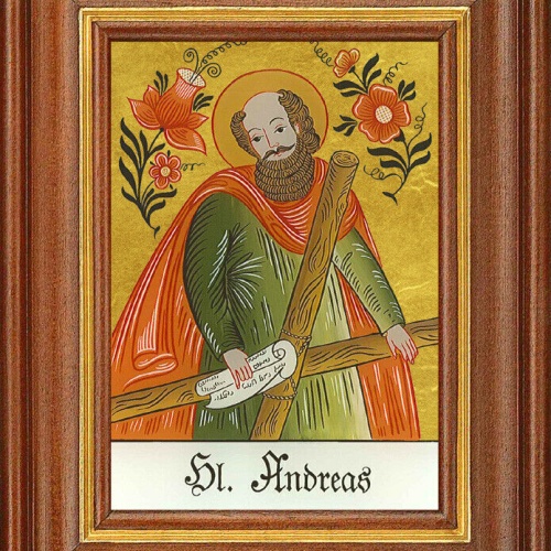 Hinterglasbild - Heiliger Andreas - Patronatsbild Taufe Namenspatron 12,7x16 TH