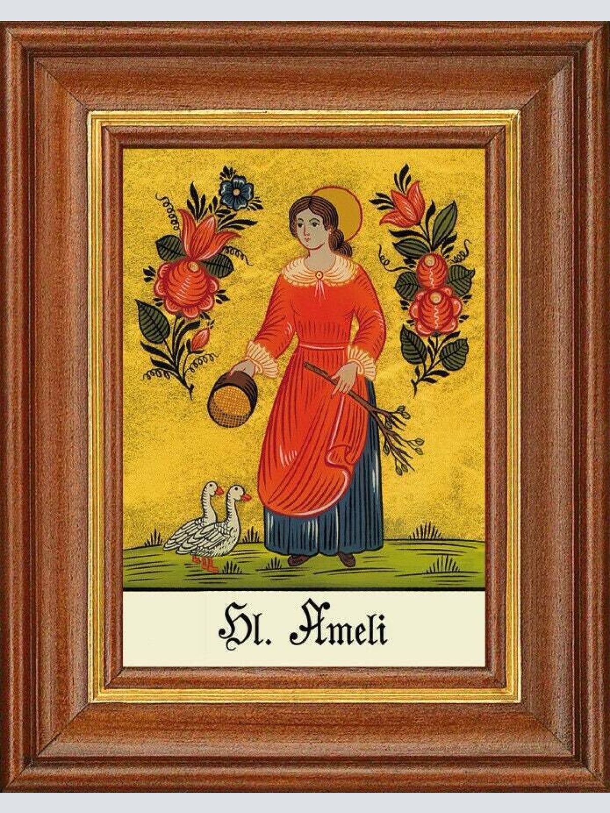 Hinterglasbild - heilige ameli - patronatsbild taufe namenspatron 12,7x16 th