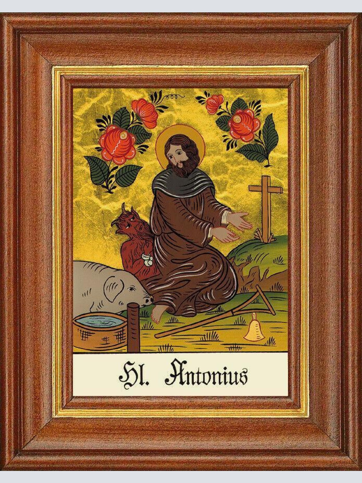 Hinterglasbild - hl.antonius mönch - patronatsbild taufe namenspatron 12,7x16 th