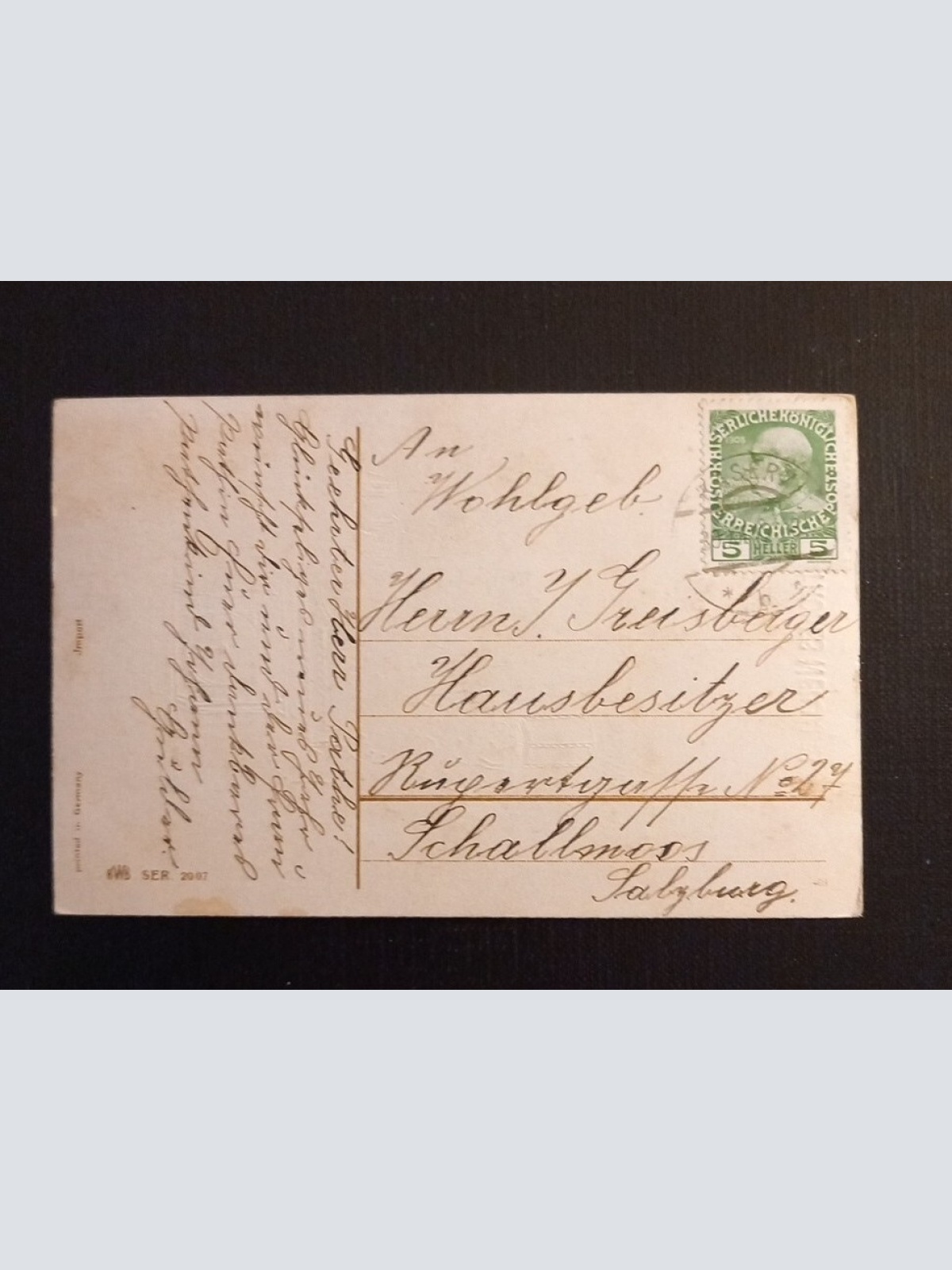 Frohes Neujahr Zwei Mädchen Mit Klee Und Laterne Prägekarte 600762A Ga G