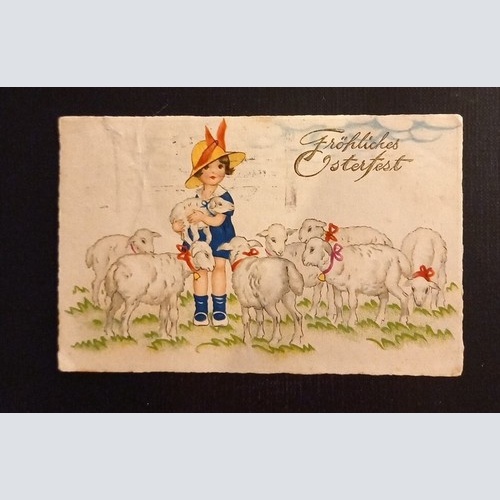 Fröhliches Osterfest Mädchen Mit Lämmer 600779A Ga G