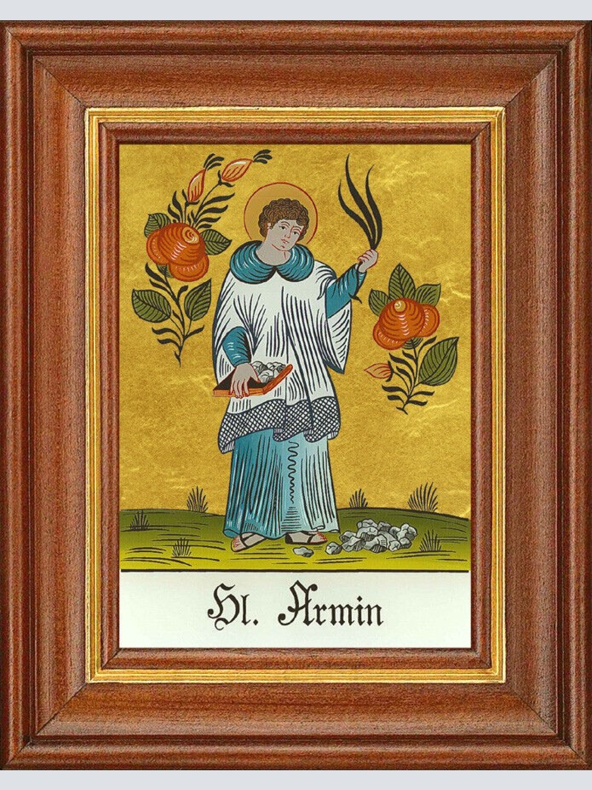 Hinterglasbild - Heiliger Armin - Patronatsbild Taufe Namenspatron 12,7x16 TH