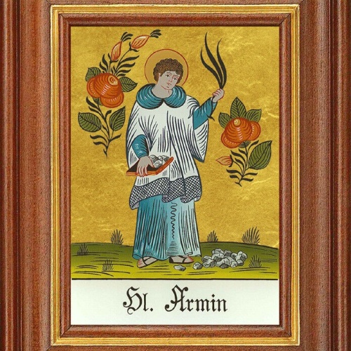 Hinterglasbild - Heiliger Armin - Patronatsbild Taufe Namenspatron 12,7x16 TH