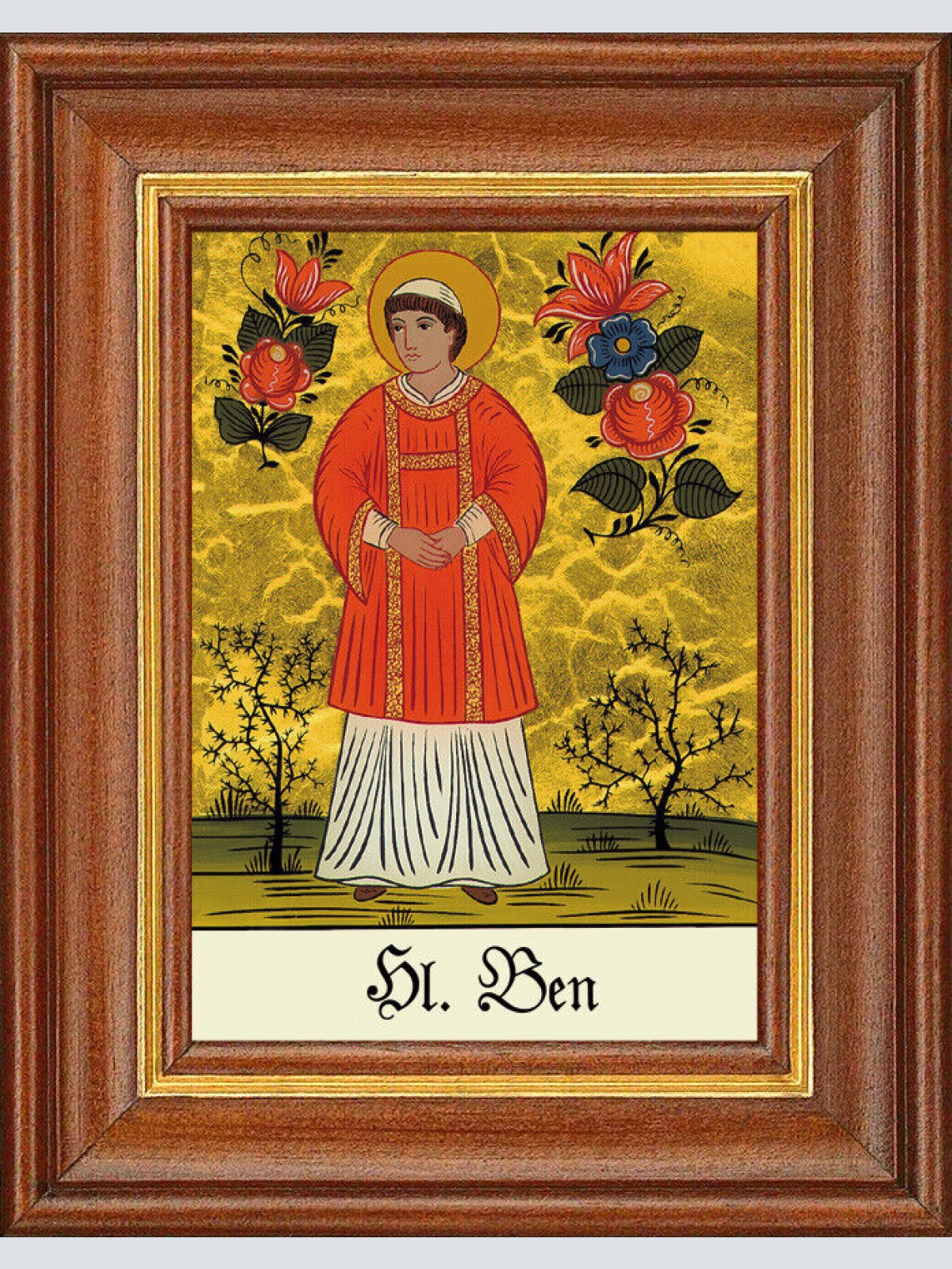 Hinterglasbild - Heiliger Ben - Patronatsbild Taufe Namenspatron 12,7x16 TH