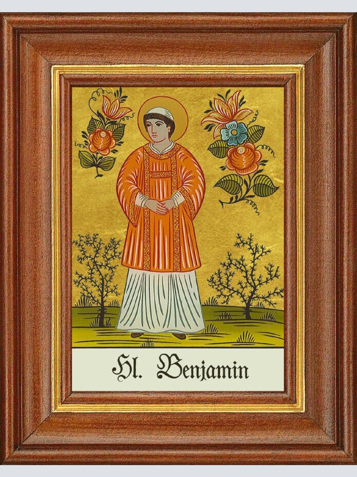 Hinterglasbild - Heiliger Benjamin - Patronatsbild Taufe Namenspatron 12,7x16 TH