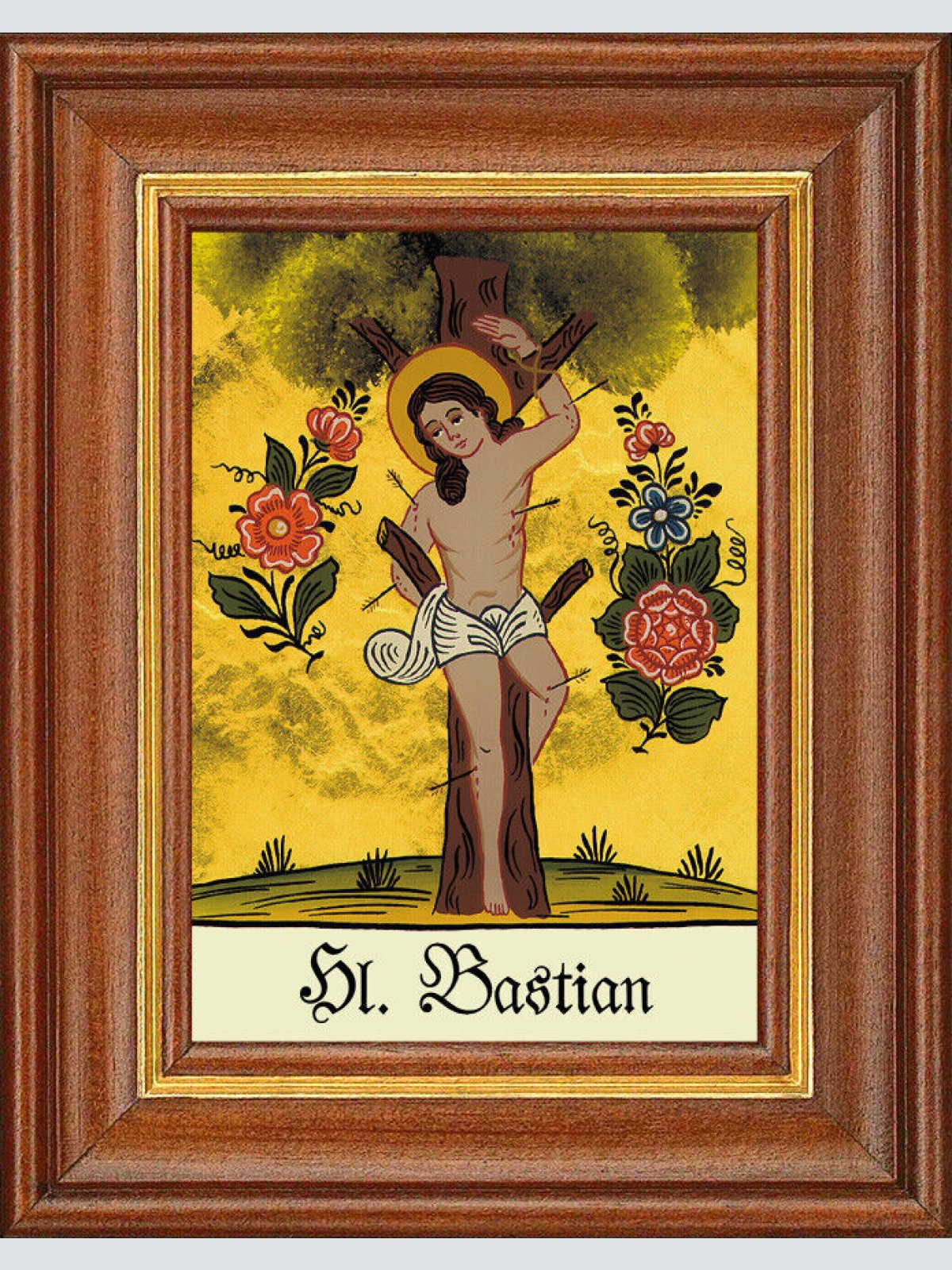 Hinterglasbild - Heiliger Bastian - Patronatsbild Taufe Namenspatron 12,7x16 TH
