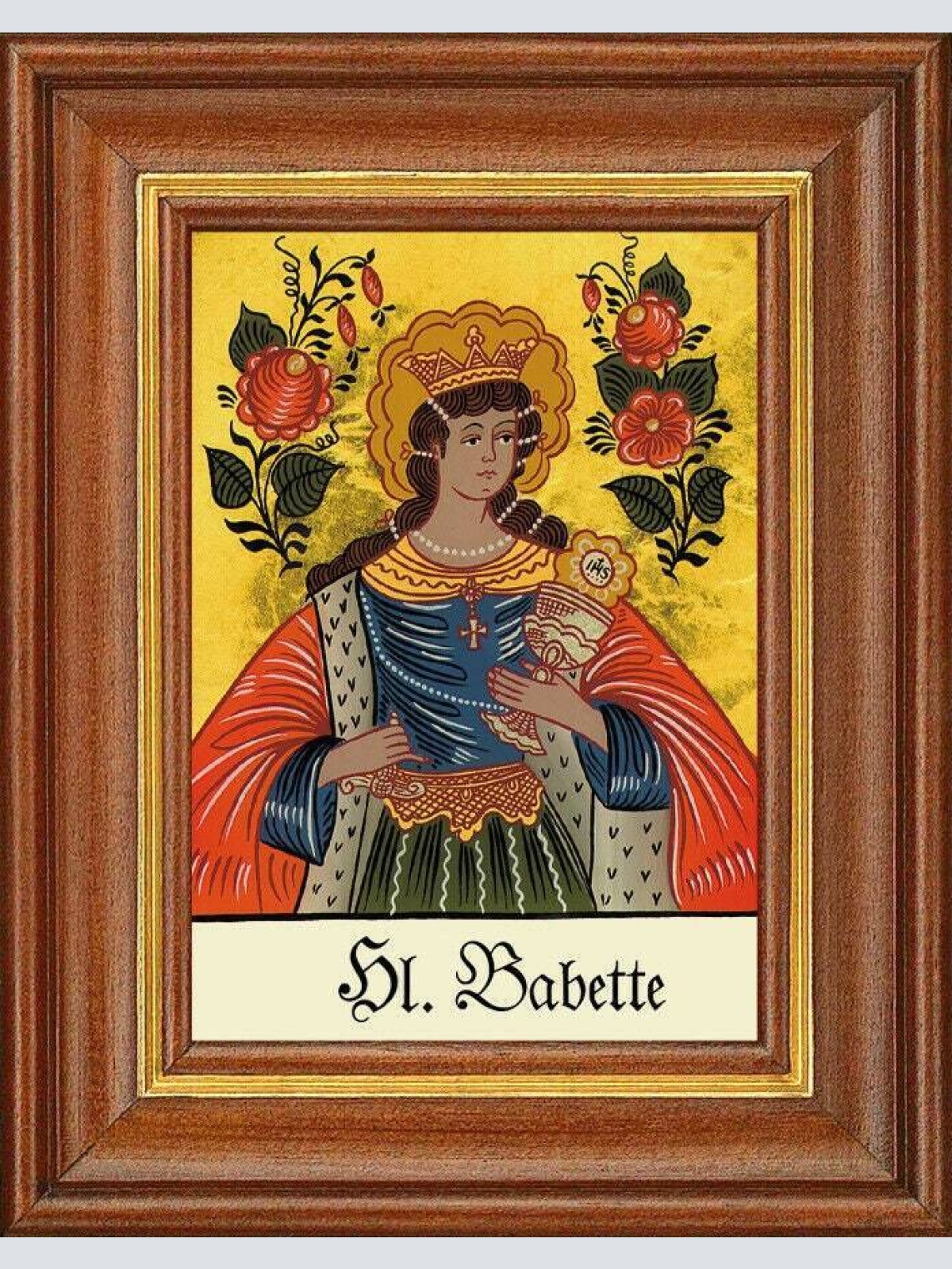 Hinterglasbild - heilige babette - patronatsbild taufe namenspatron 12,7x16 th