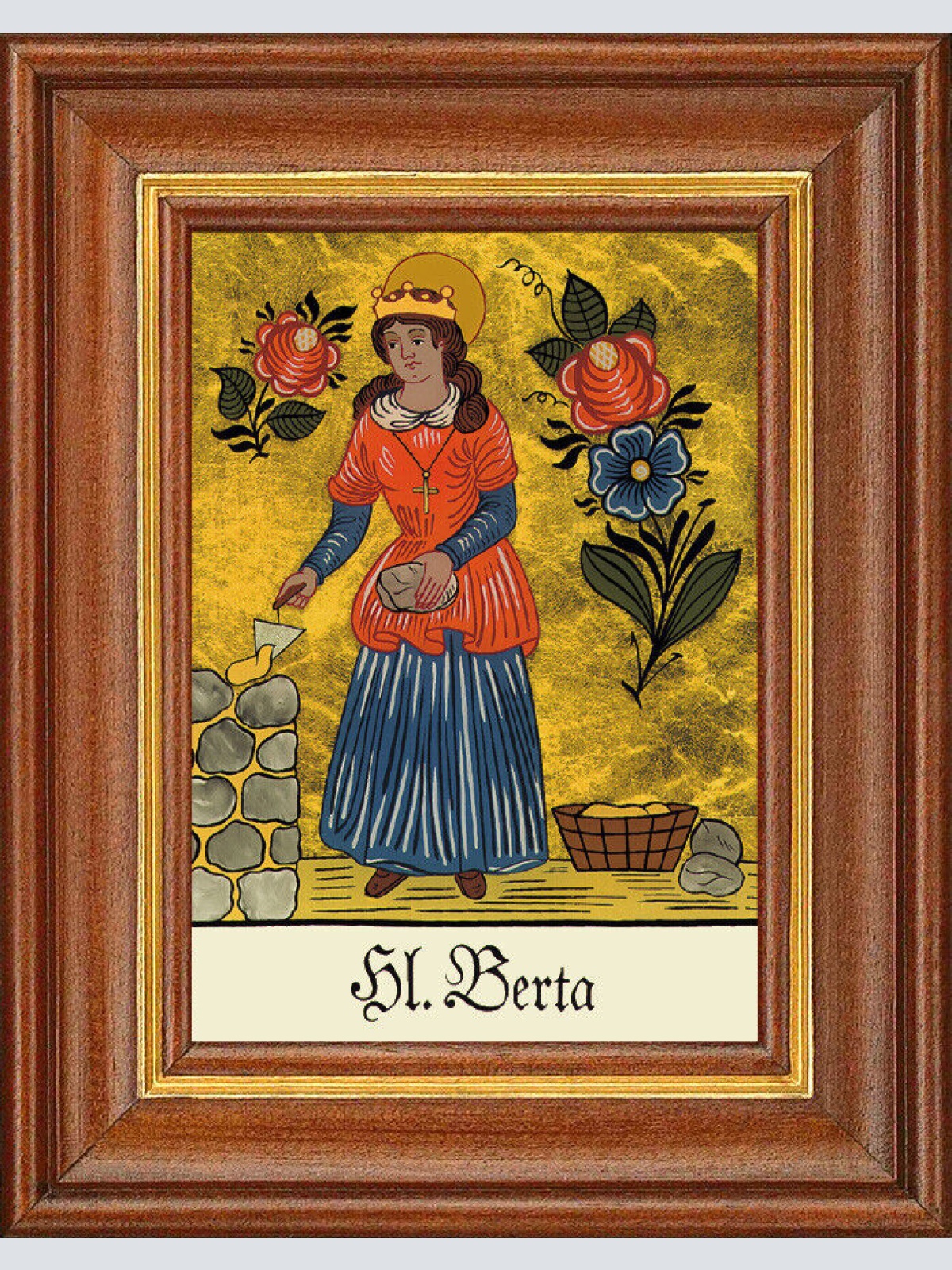 Hinterglasbild - Heilige Berta - Patronatsbild Taufe Namenspatron 12,7x16