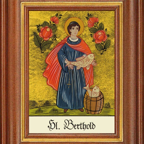 Hinterglasbild - Heiliger Berthold - Patronatsbild Taufe Namenspatron 12,7x16