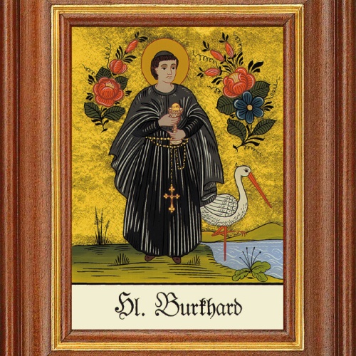 Hinterglasbild - Heiliger Burkhard - Patronatsbild Taufe Namenspatron 12,7x16