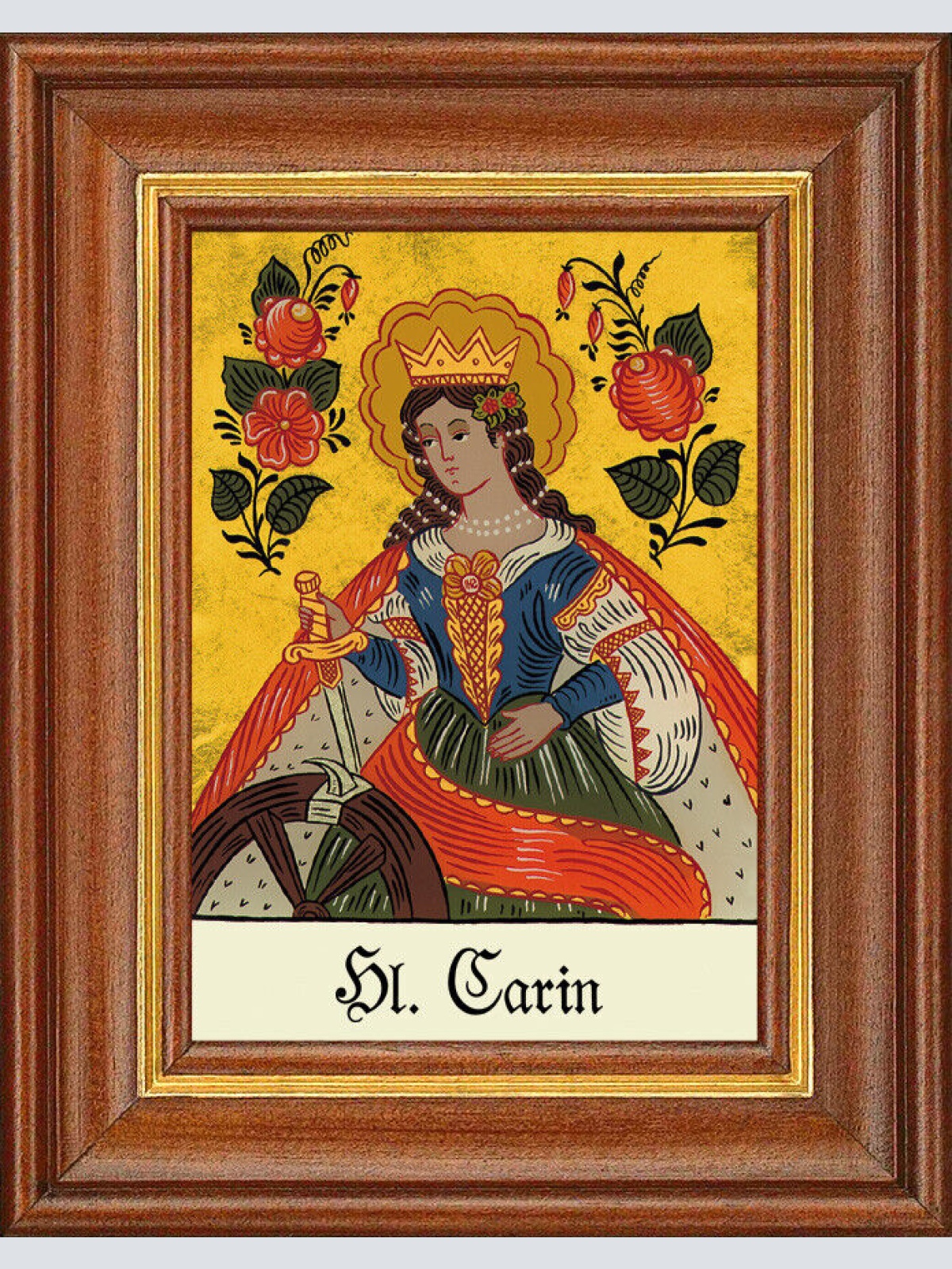 Hinterglasbild - Heilige Carin - Patronatsbild Taufe Namenspatron 12,7x16