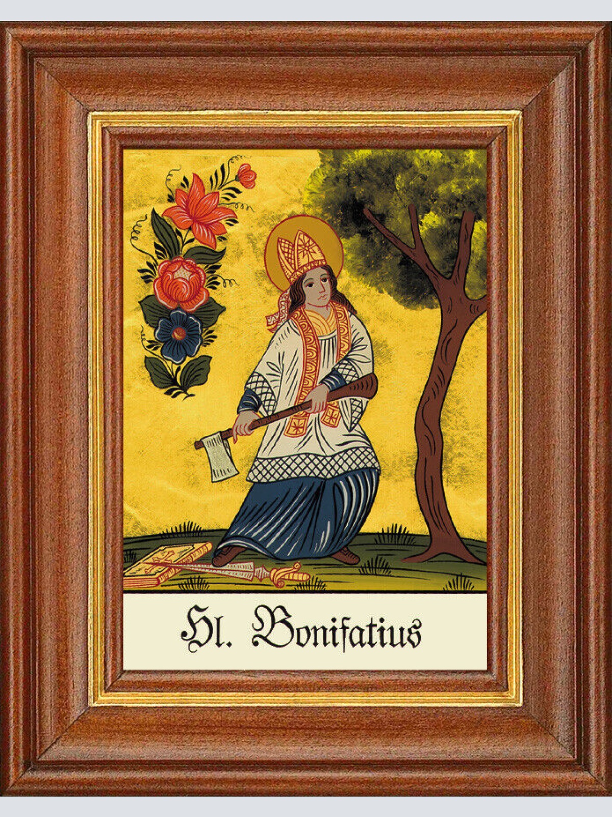 Hinterglasbild - Heiliger Bonifatius - Patronatsbild Taufe Namenspatron 12,7x16