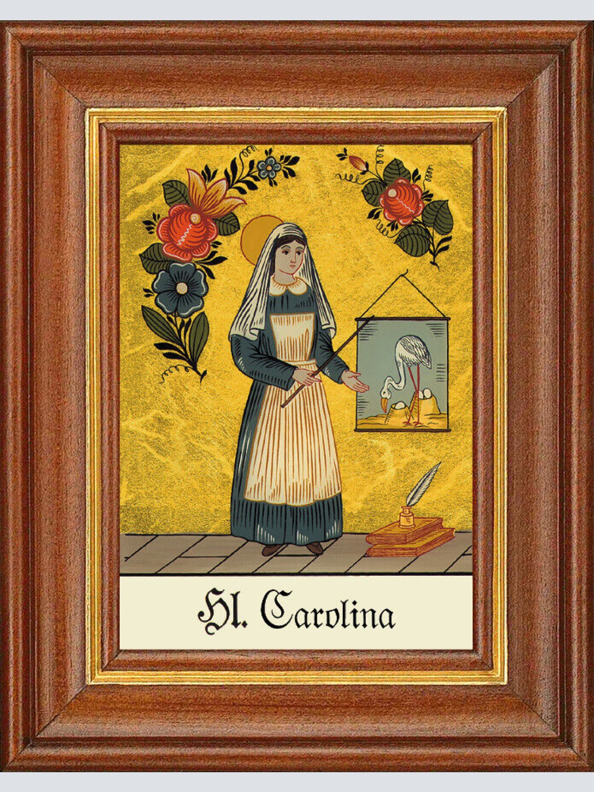 Hinterglasbild - Heilige Carolina - Patronatsbild Taufe Namenspatron 12,7x16