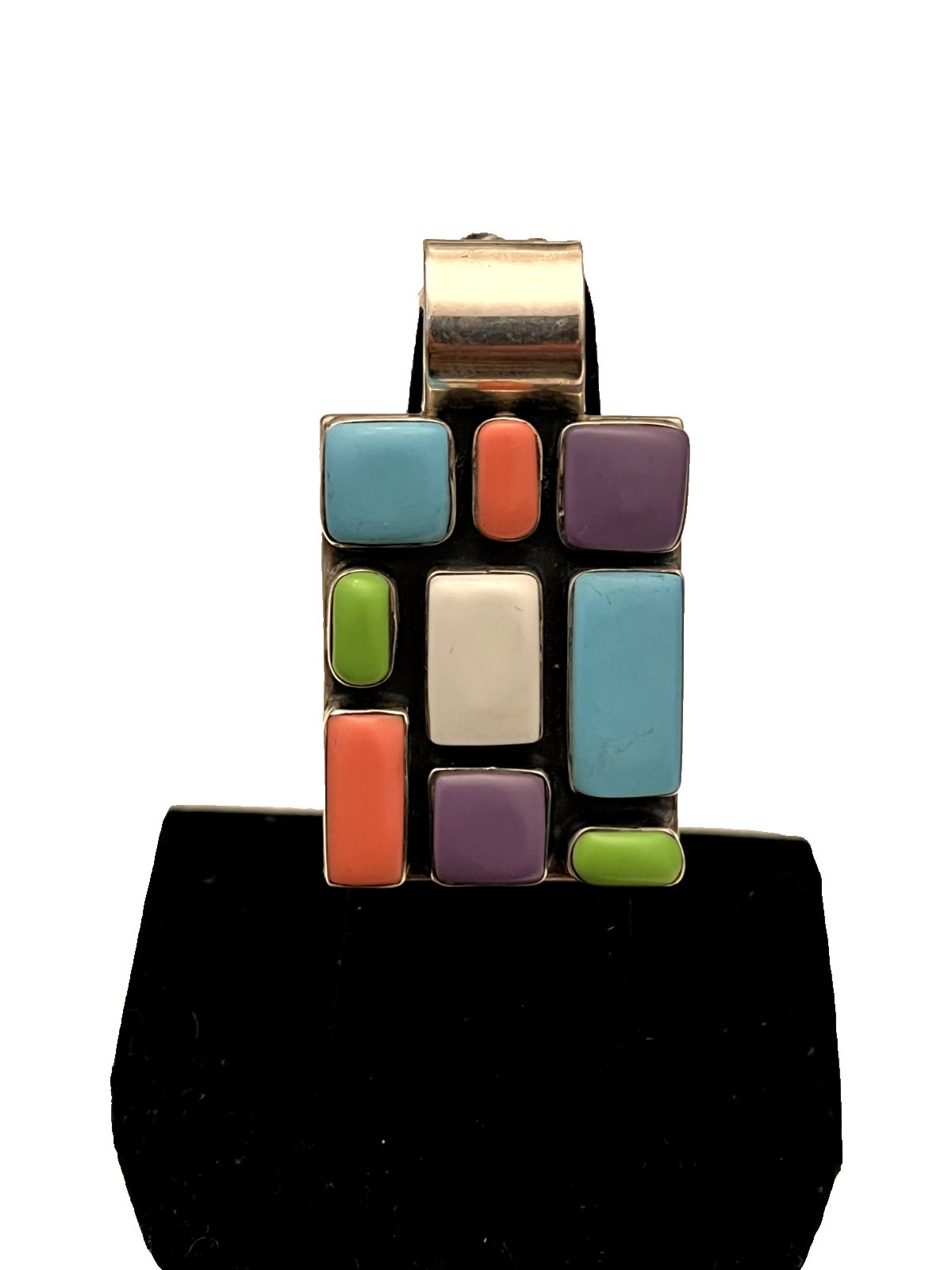 Anhänger 925 Silber  mit echten Multi Color Steinen  4x2,5cm  R0018