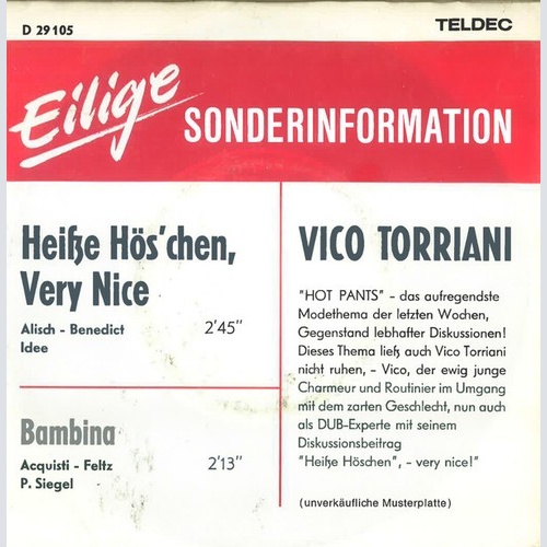 Vico Torriani - Heiße Hös'chen, Very Nice (7", Single, Promo)