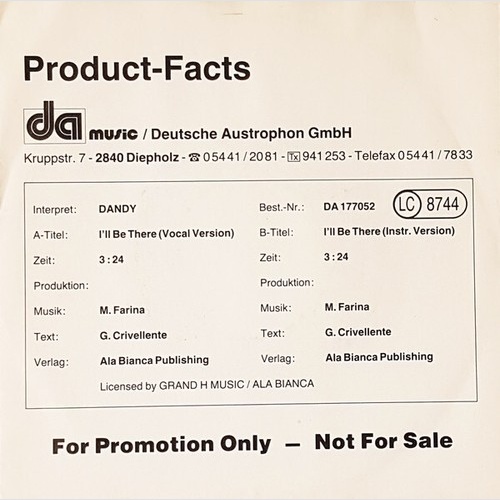 Dandy (2) - I'll Be There (7", Promo)