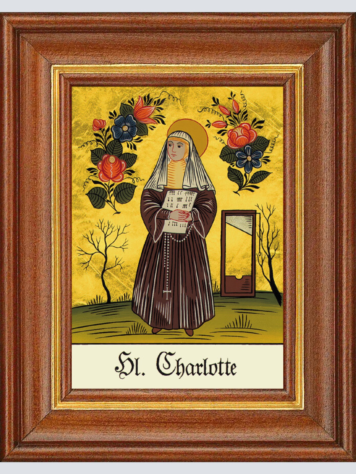 Hinterglasbild - Heilige Charlotte - Patronatsbild Taufe Namenspatron 12,7x16