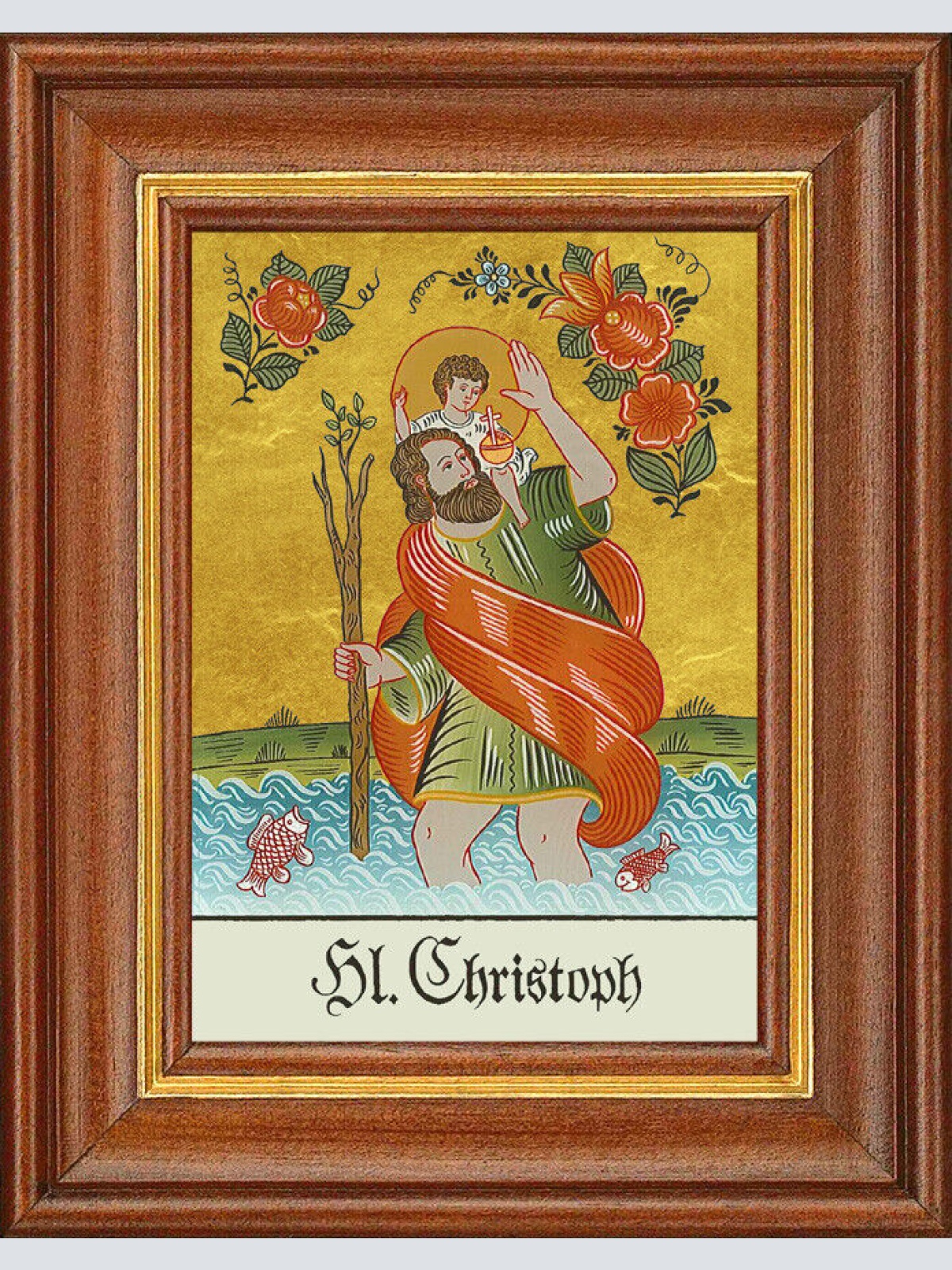 Hinterglasbild - Heiliger Christoph - Patronatsbild Taufe Namenspatron 12,7x16