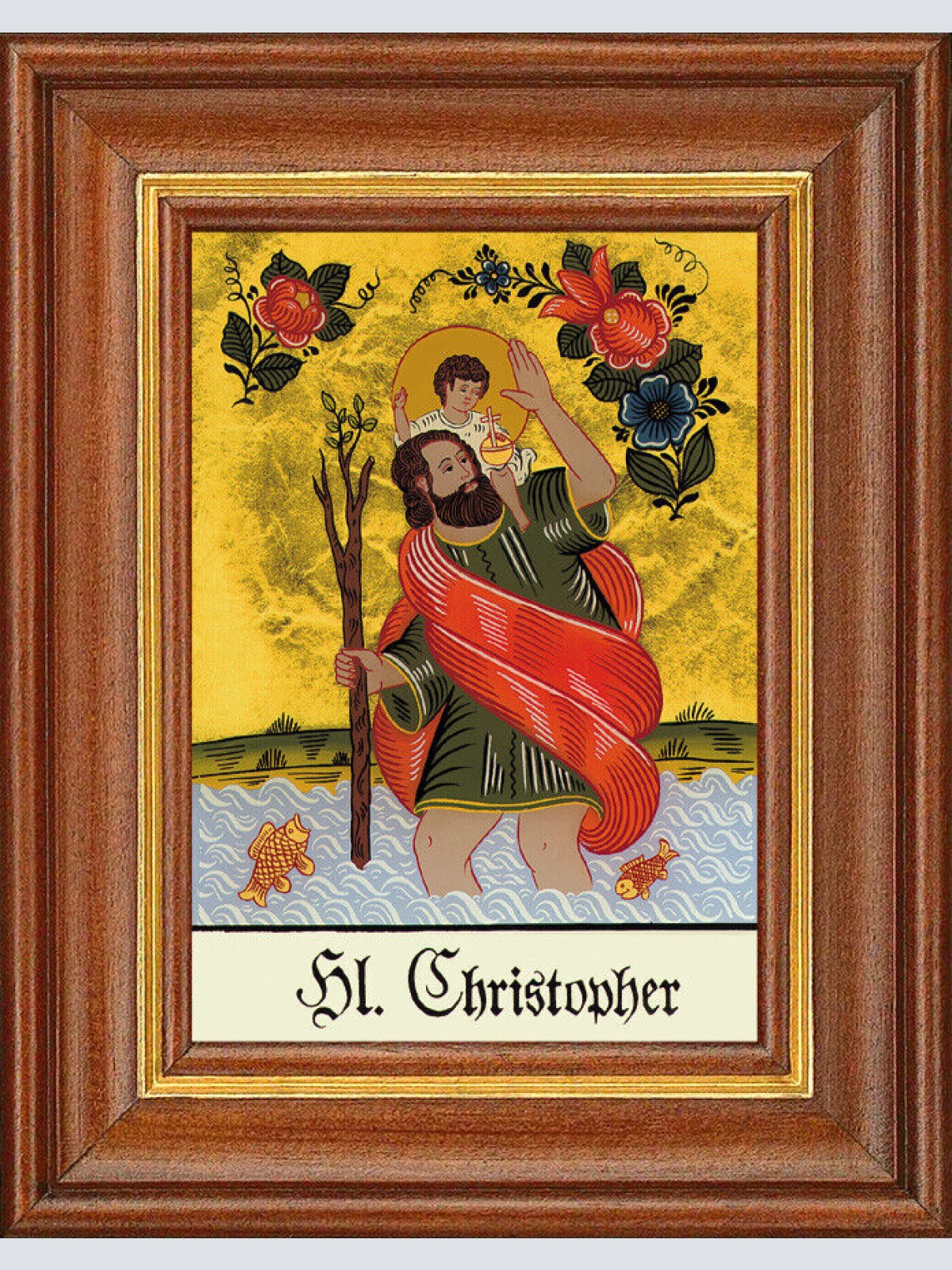 Hinterglasbild - Heiliger Christopher - Patronatsbild Taufe Namenspatron 12,7x16