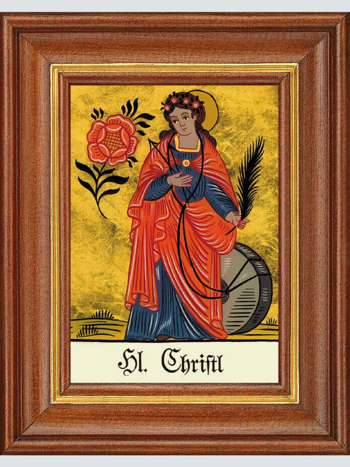 Hinterglasbild - Heilige Christl - Patronatsbild Taufe Namenspatron 12,7x16