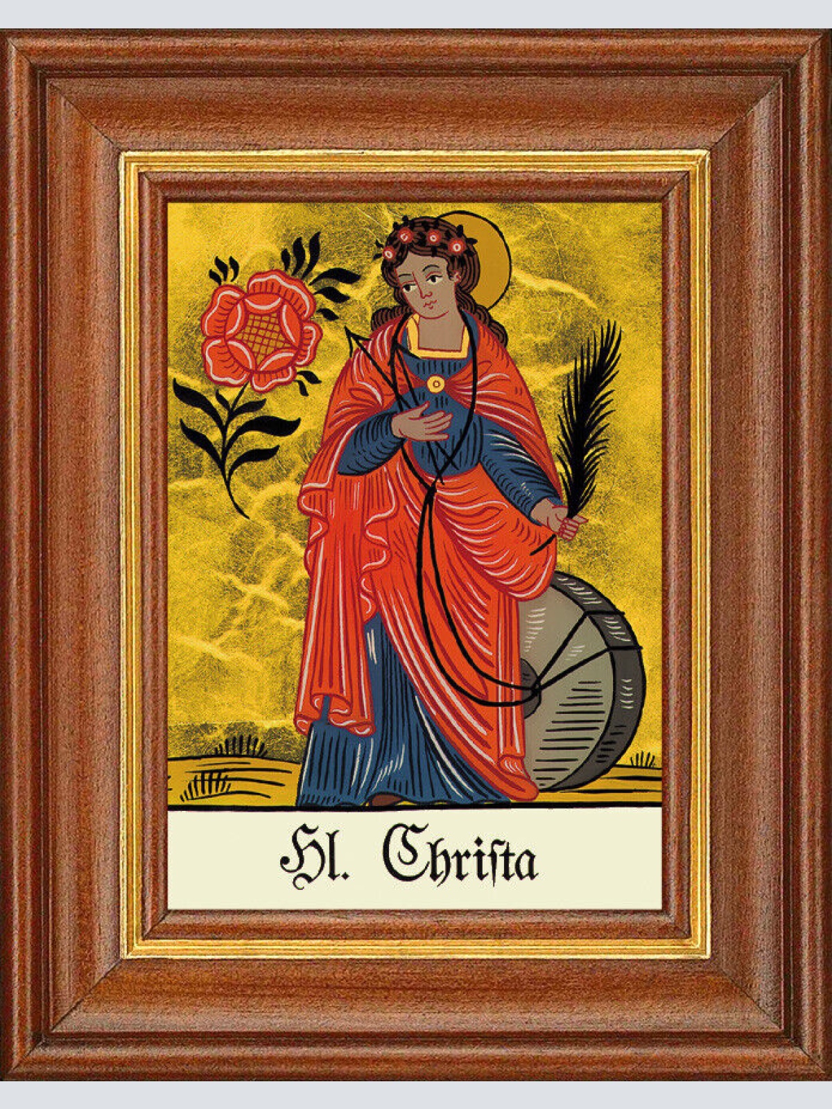 Hinterglasbild - Heilige Christa - Patronatsbild Taufe Namenspatron 12,7x16