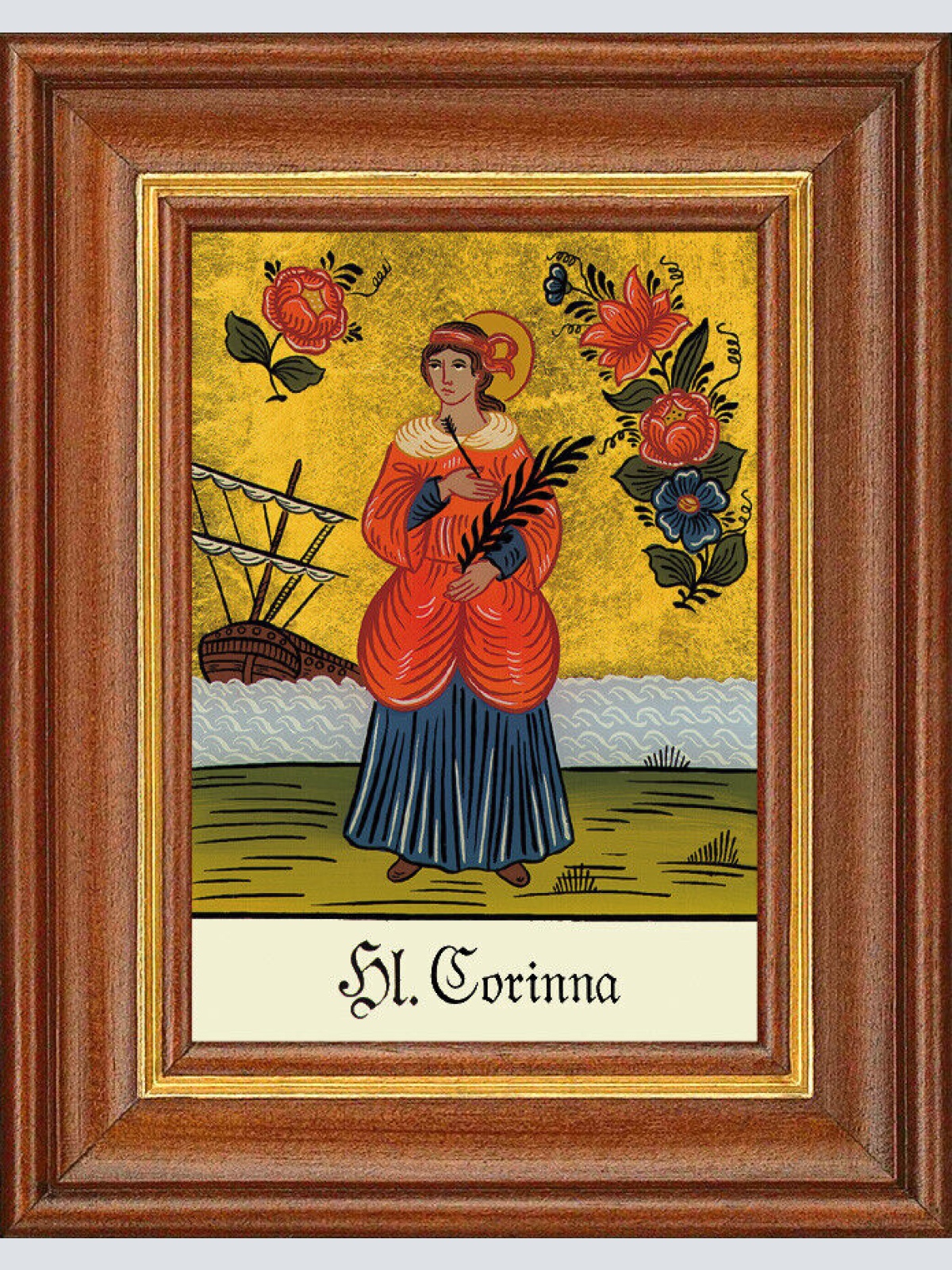 Hinterglasbild - Heilige Corinna - Patronatsbild Taufe Namenspatron 12,7x16