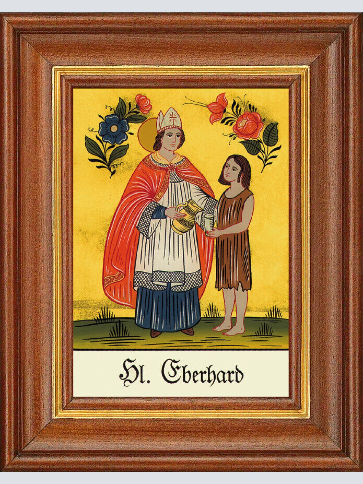 Hinterglasbild - Heiliger Eberhard - Patronatsbild Taufe Namenspatron 12,7x16