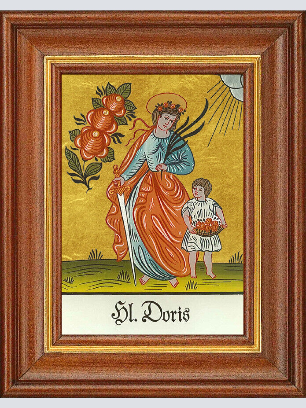 Hinterglasbild - Heilige Doris - Patronatsbild Taufe Namenspatron 12,7x16