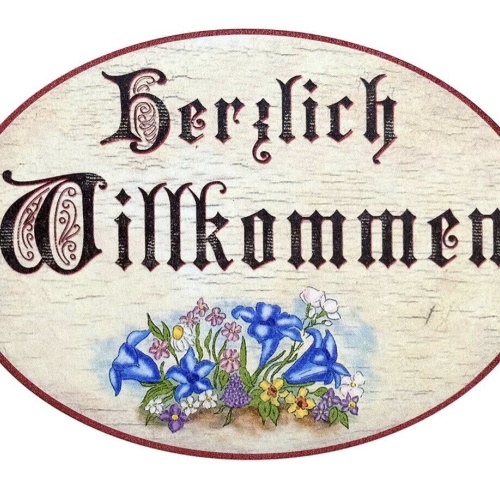 Herzlich Willkommen Türschild Antik Stil Holz oval 13x18