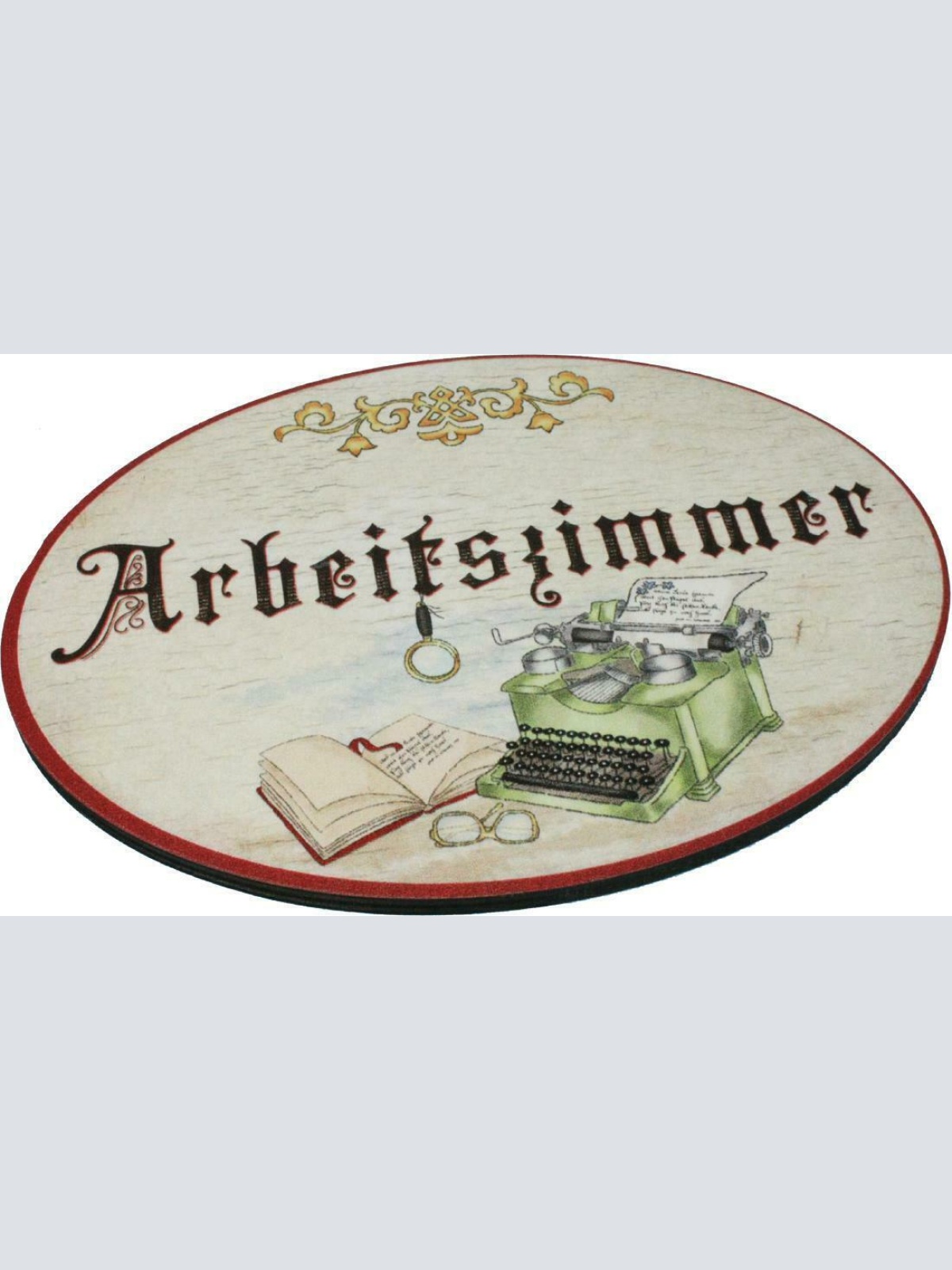 Türschild Arbeitszimmer Antiker Stil Birkensperrholz Holzschild 13 x 18 Oval