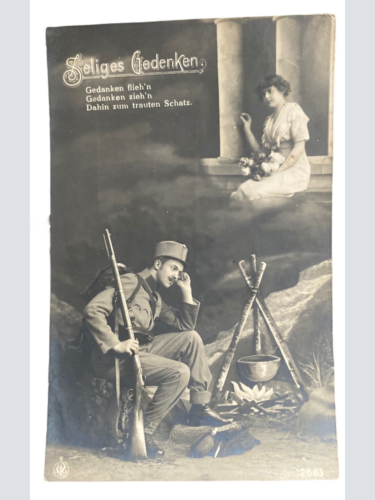 Patriotika I Weltkrieg KuK Soldat Spruchkarte Selige Gedanken Feldpost 10017