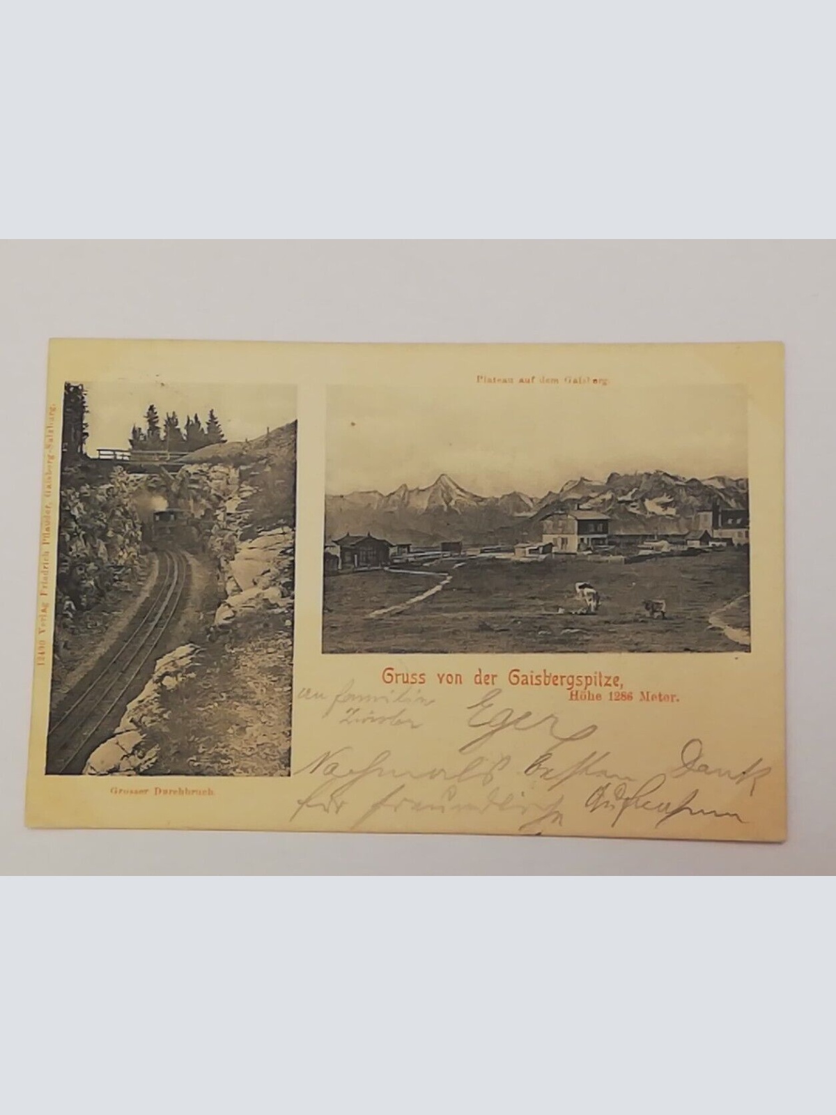 Salzburg Gaisberg Spitze Gruß Großer Durchbruch Kühe Eisenbahn 600300A tl