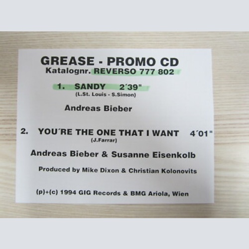 CD / GREASE-PROMO / SANDY / CHRISTIAN KOLONOVITS / ANDREAS BIEBER / RAR /
