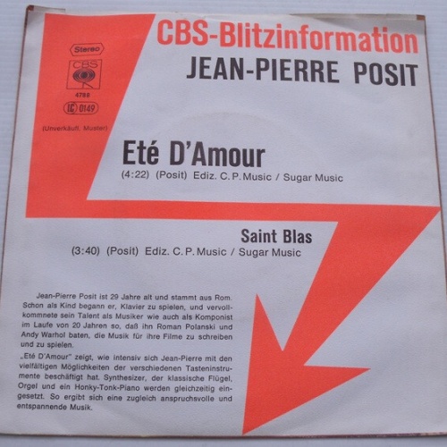 Jean-Pierre Posit - Eté D'Amour / Saint-Blas (7", Single, Promo)