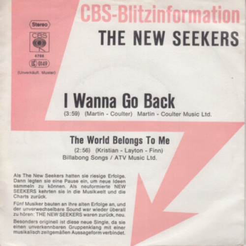 The New Seekers - I Wanna Go Back (7", Single, Promo)