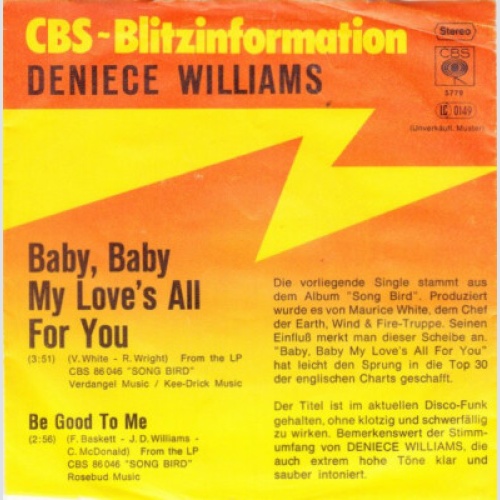 Deniece Williams - Baby, Baby, My Love's All For You (7", Single, Promo)