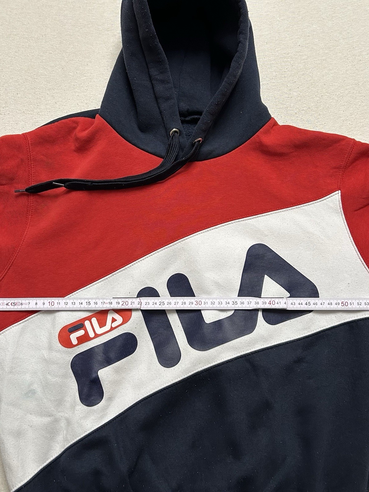 FILA Vintage Hoodie Kapuzenpullover Rot Schwarz Herren Größe M Maße auf Fotos
