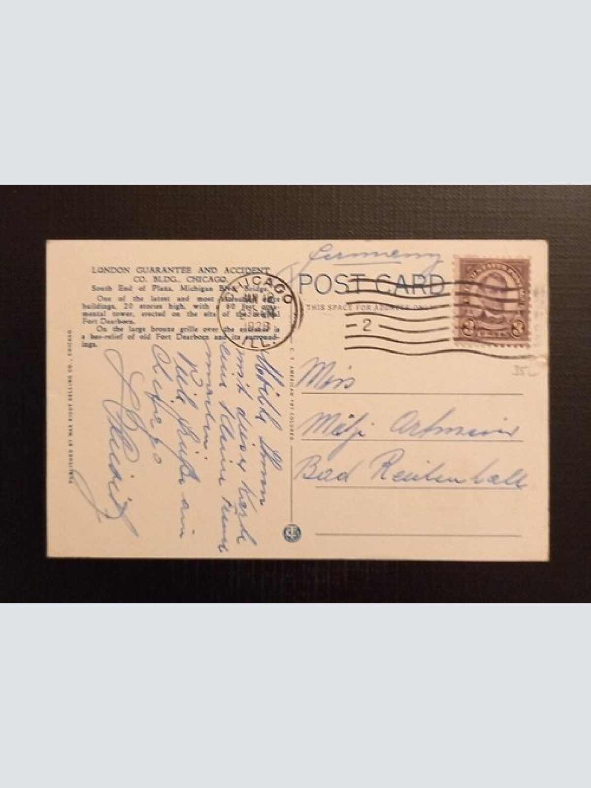 London Guarantee And Accident Co Bldg.Chicago 650207 Ga E