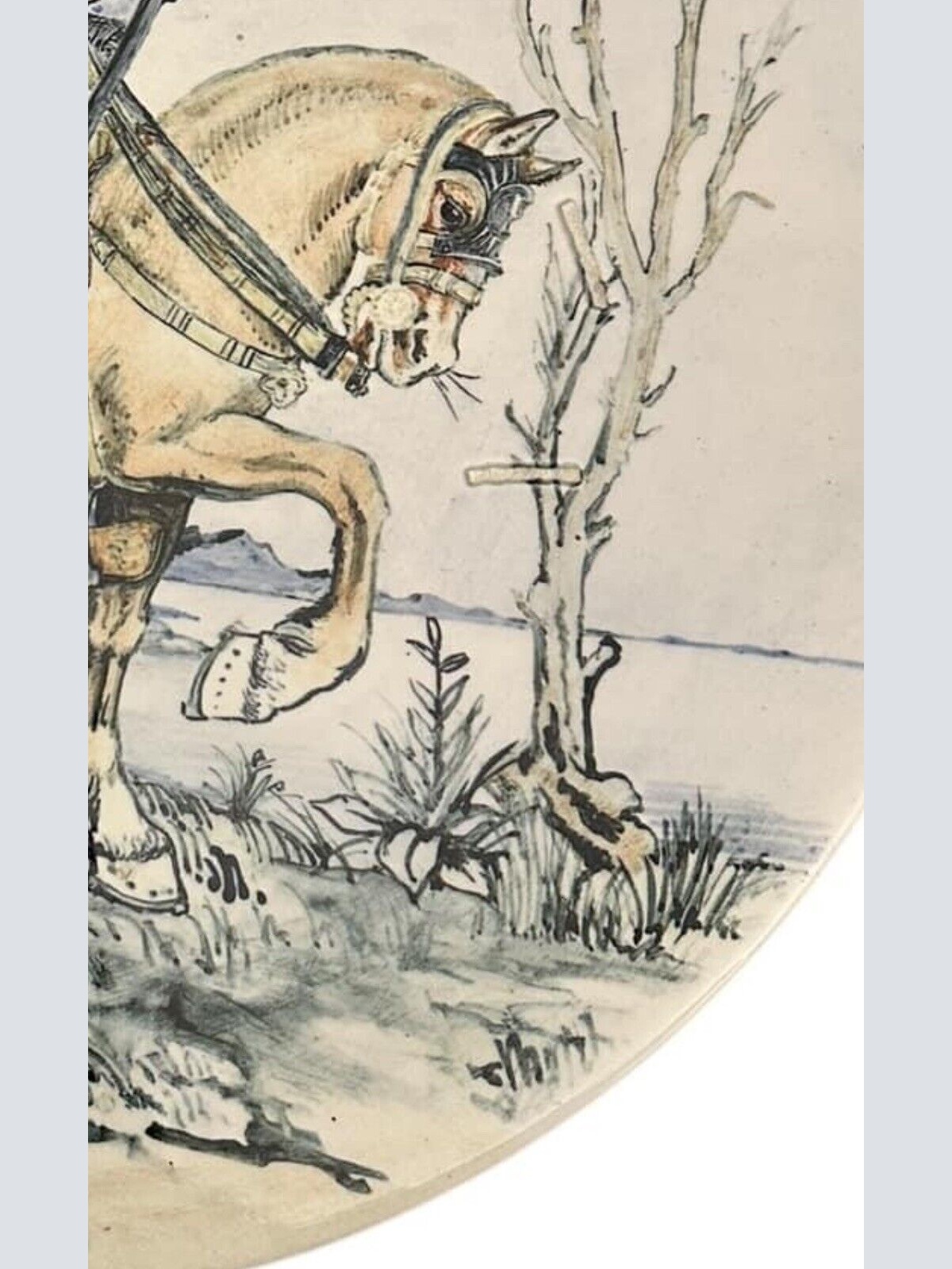 Wächtersbach Keramik antik Teller ca. 40 cm um 1900 Reiter Pferd