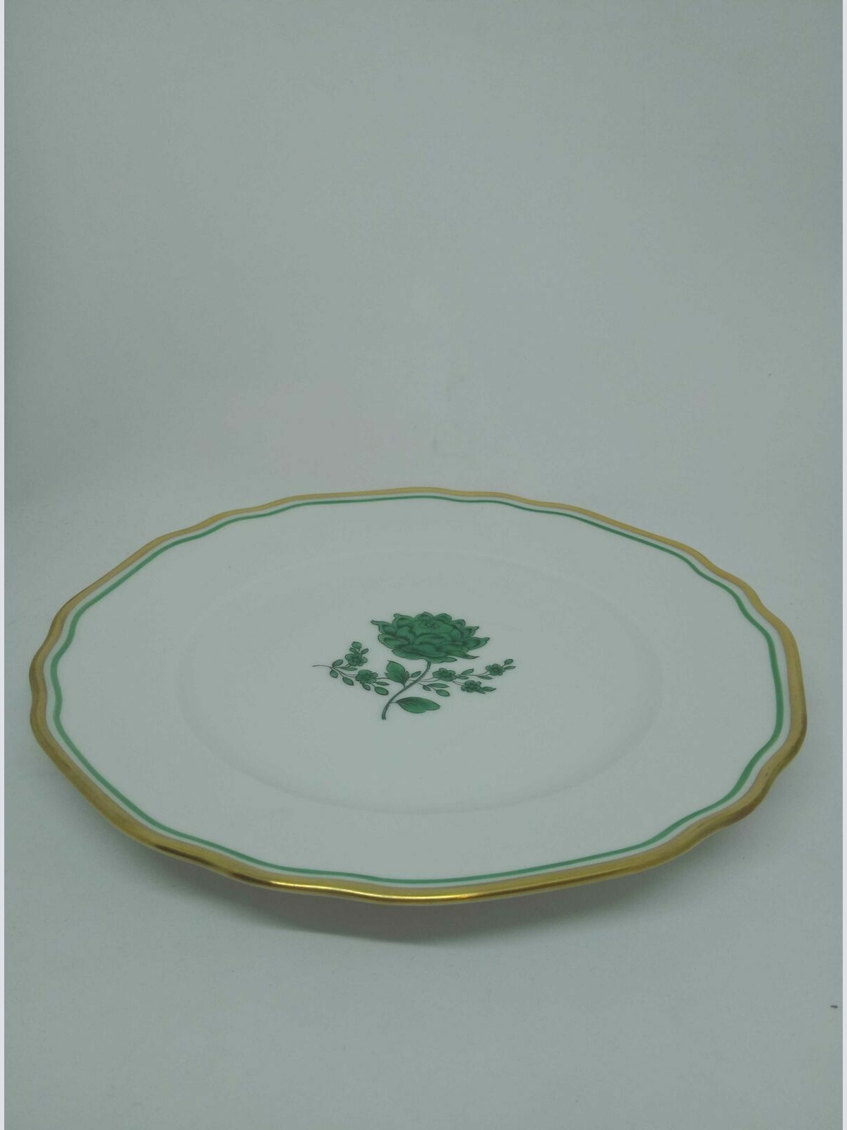 Augarten Dessertteller 20cm Dekor grüne Rosen 62 5851 75 mit Goldrand 60217